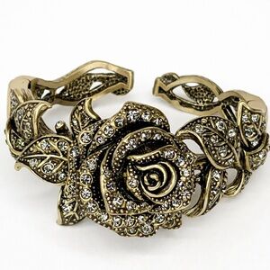Heidi Daus Rose Rhinestone Hinged Cuff Bracelet  Floral Statement Bracelet
